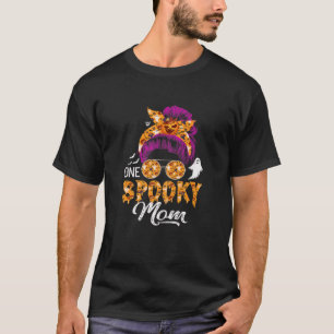 Womens One Spooky Mom Halloween Messy Bun Hair Gho T-Shirt