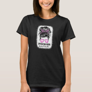 Womens Operating Room Nurse Leopard Messy Bun OR N T-Shirt