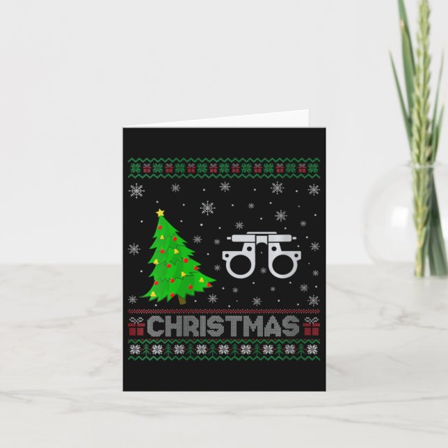 Womens Optometry Xmas Tree Lighting Ugly Christmas Card (Front)