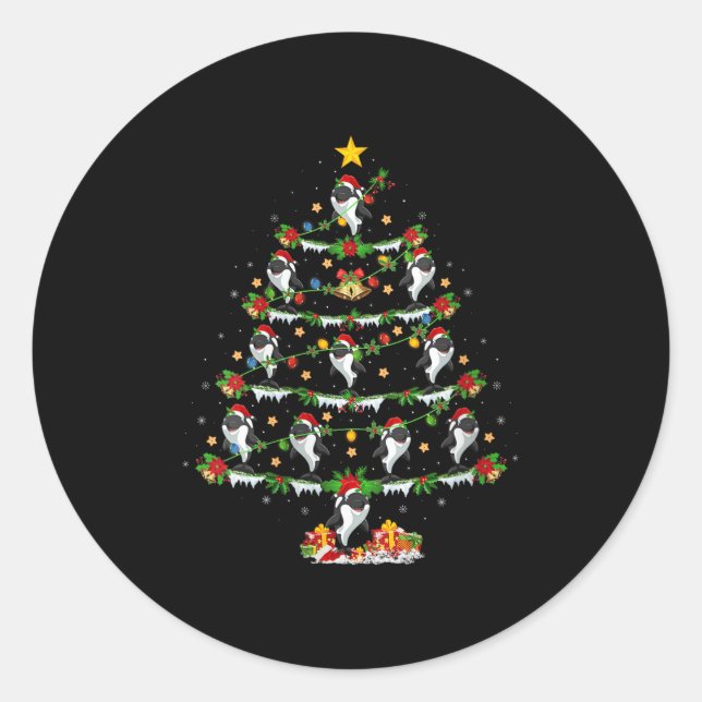 Womens Orca Christmas Tree Lights Funny Sea Animal Classic Round Sticker (Front)
