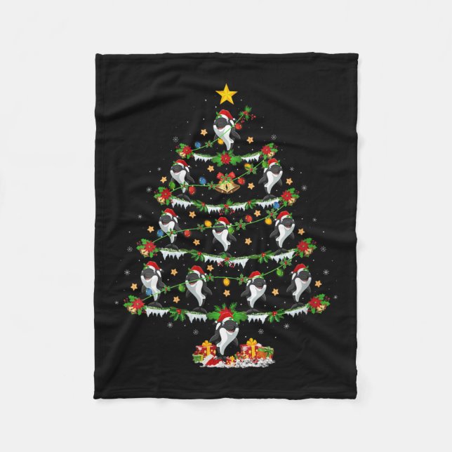 Womens Orca Christmas Tree Lights Funny Sea Animal Fleece Blanket (Front)