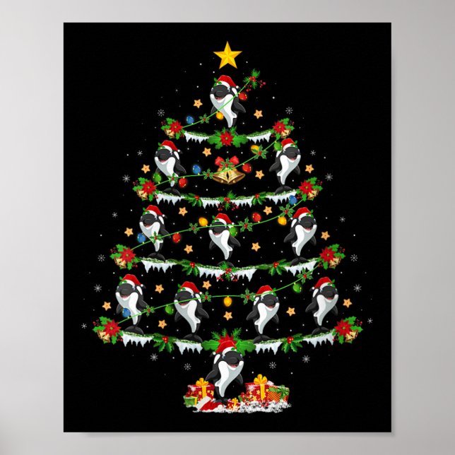Womens Orca Christmas Tree Lights Funny Sea Animal Poster (Front)