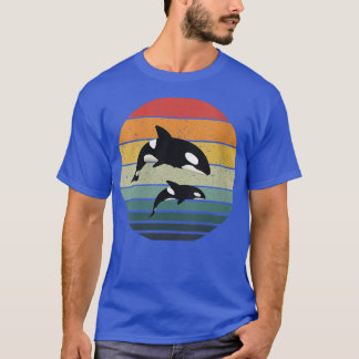 Womens Orca Family Vintage Retro Art, Killer Whale T-Shirt