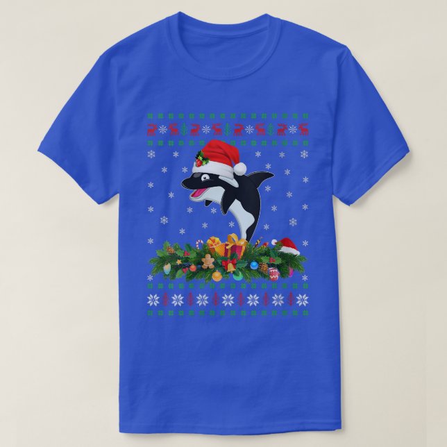 Womens Orca Killer Whale Lover Xmas Santa Hat Ugly T-Shirt (Design Front)