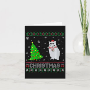 Womens Owl Xmas Tree Lighting Ugly Christmas Sweat Card