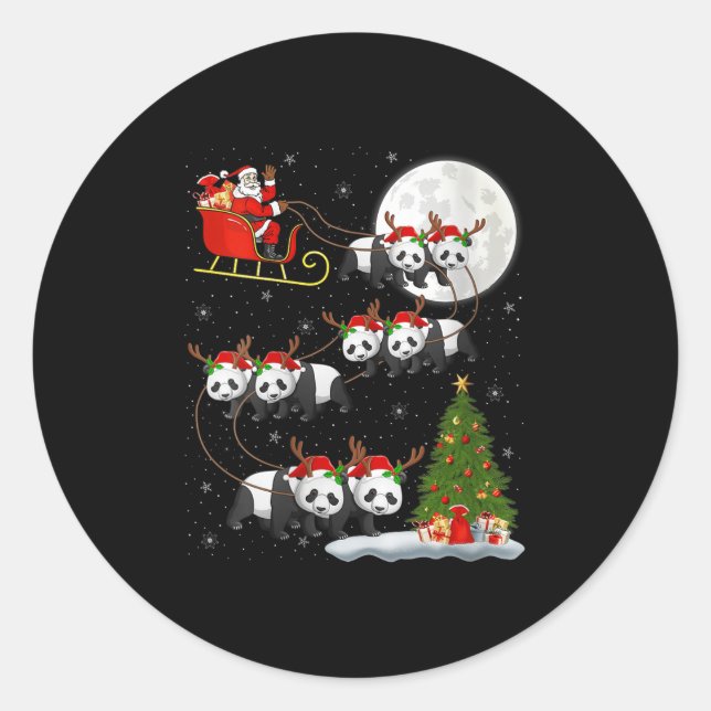 Womens Panda Santa Sleigh Flying Funny Magical Chr Classic Round Sticker (Front)