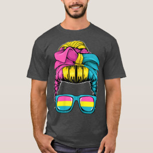 Womens Panseual Messy Bun LGBTQ Cool Pan Pride Fla T-Shirt