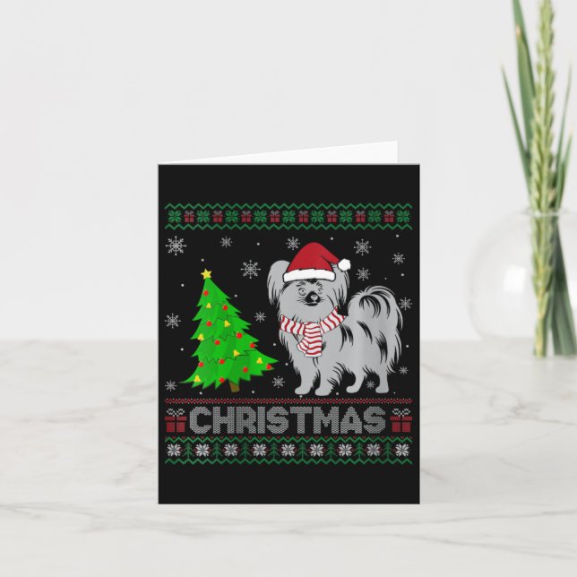 Womens Papillon Dog Xmas Tree Lighting Ugly Christ Card (Front)
