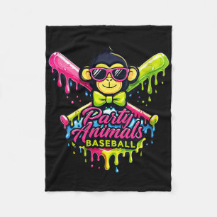 Women's party animals baseball funny monkey fleece blanket