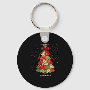 Womens Patchwork Christmas Tree Vintage Folk Art H Keychain