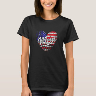 Womens Patriotic American Flag Heart Golf Mom Moth T-Shirt