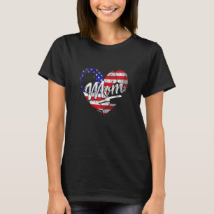 Womens Patriotic American Flag Heart Soccer Mom Mo T-Shirt