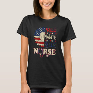 Womens Patriotic Nurse Sunflower 4th Of July Red W T-Shirt