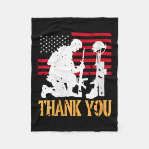 Womens Patriotic Soldier Kneeling Battlefield Cros Fleece Blanket