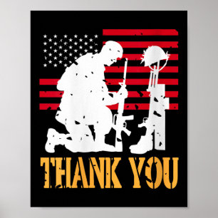 Womens Patriotic Soldier Kneeling Battlefield Cros Poster