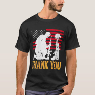 Womens Patriotic Soldier Kneeling Battlefield Cros T-Shirt