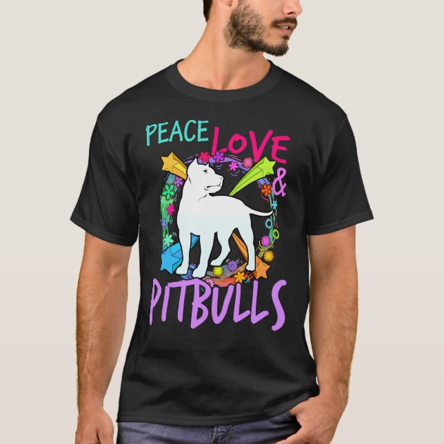 Womens Peace Love And Pitbull Print Pit Bull Lover T-Shirt (Front)