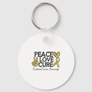 Womens Peace Love Childhood Cancer Awareness Gol-d Keychain