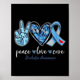 Womens Peace Love Cure Grey Blue Ribbon Diabetes A Poster