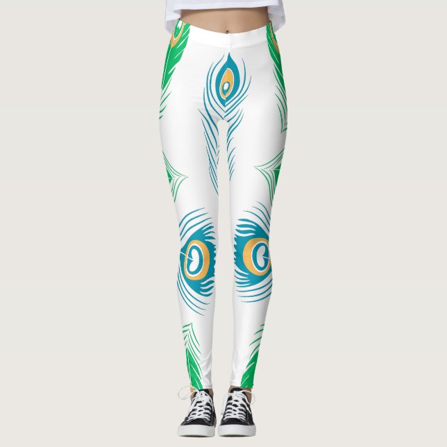 Womens Peacock Feathers Colourful Leggings  (Front)