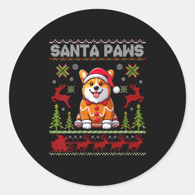 Womens Pembroke Welsh Corgi Santa Paws Merry Chris Classic Round Sticker (Front)