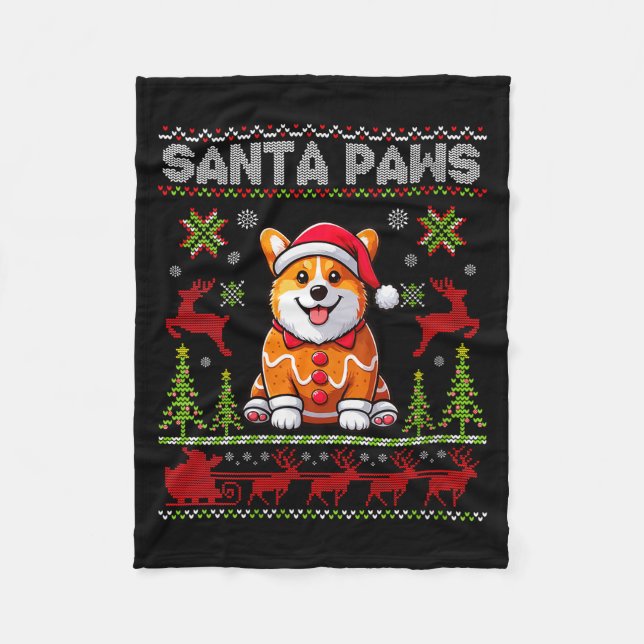 Womens Pembroke Welsh Corgi Santa Paws Merry Chris Fleece Blanket (Front)