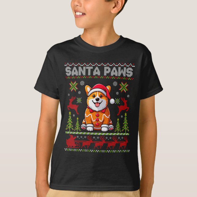 Womens Pembroke Welsh Corgi Santa Paws Merry Chris T-Shirt (Front)