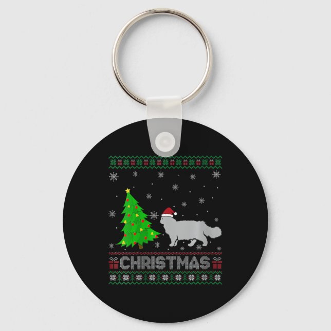 Womens Persian Cat Xmas Tree Lighting Ugly Christm Keychain (Front)