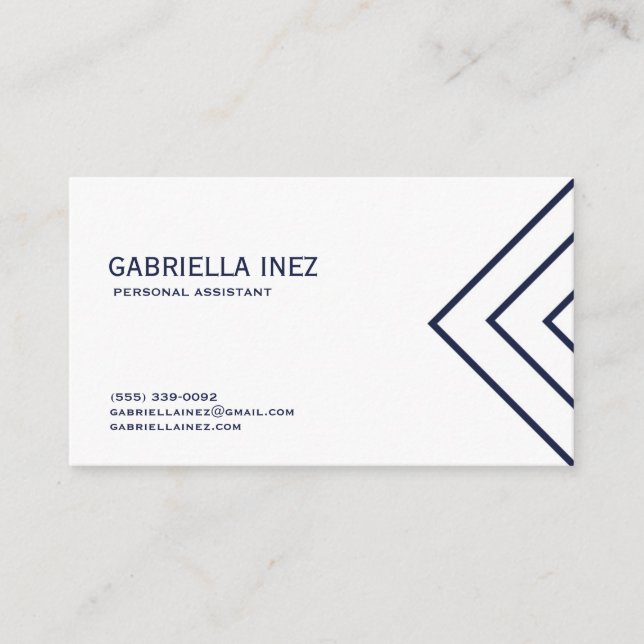 Women's Personal Assistant Navy Blue and White Business Card (Front)