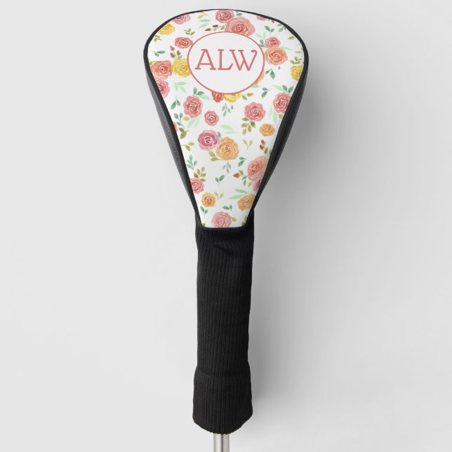 Womens Personalized Initials Floral Golf Head Cove Cover (Front)
