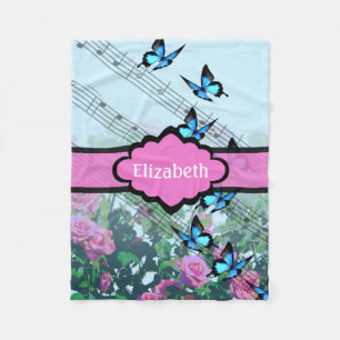 Women's Personalized Rose Garden Sheet Music Note Fleece Blanket
