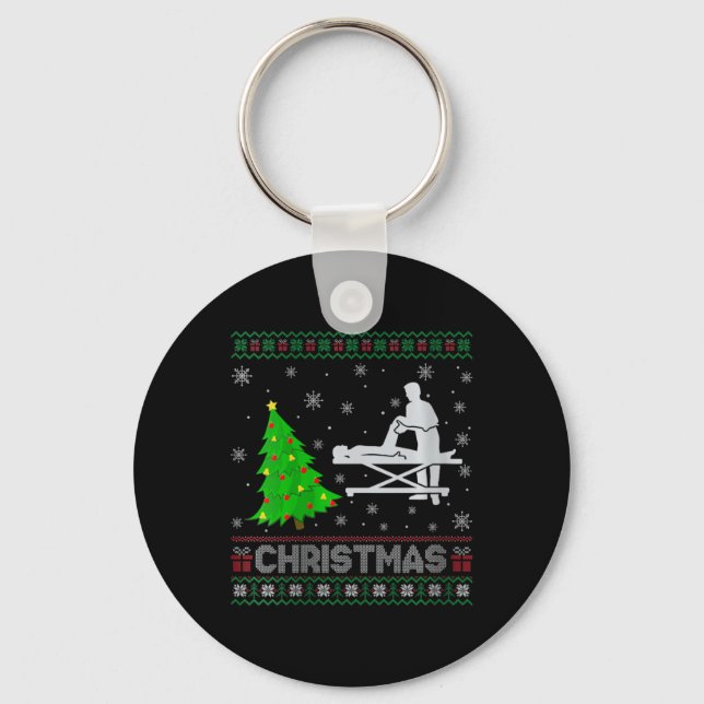 Womens Physical Therapist Xmas Tree Lighting Ugly  Keychain (Front)