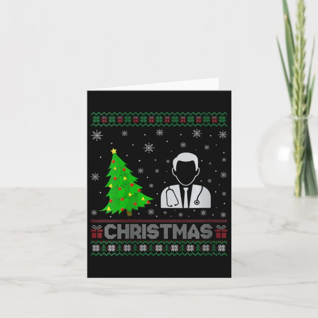 Womens Physician Xmas Tree Lighting Ugly Christmas Card (Front)