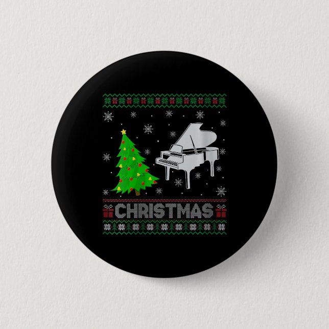 Womens Piano Xmas Tree Lighting Ugly Christmas Swe 2 Inch Round Button (Front)
