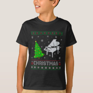 Womens Piano Xmas Tree Lighting Ugly Christmas Swe T-Shirt