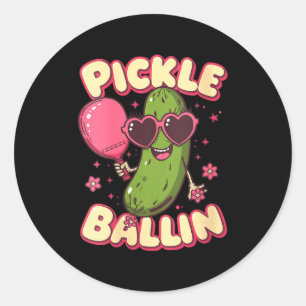 Women's pickle ballin cute cartoon pickleball with classic round sticker