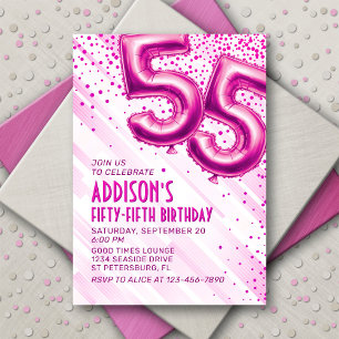 Womens Pink 55th Birthday Invitation