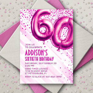 Womens Pink 60th Birthday Invitation