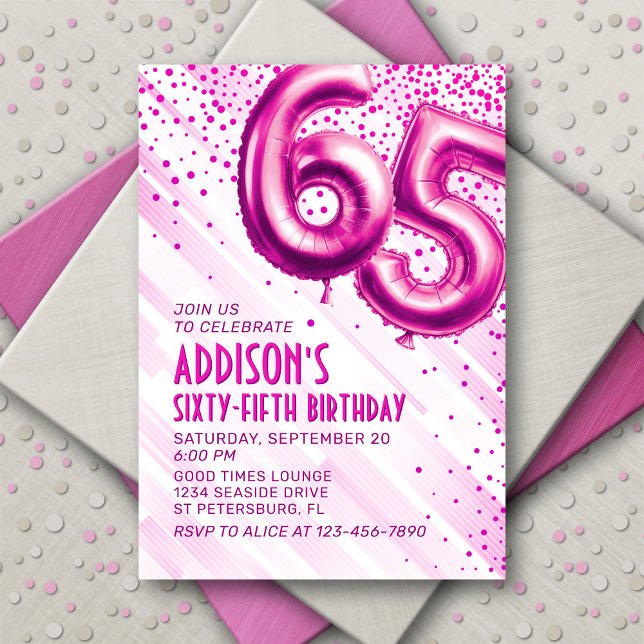 Womens Pink 65th Birthday Invitation (Creator Uploaded)