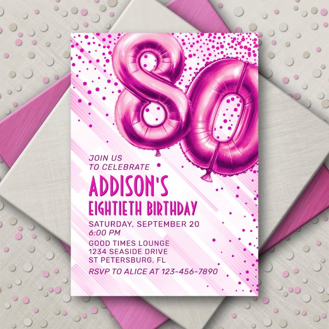 Womens Pink 80e anniversaire Invitation (Créateur téléchargé)