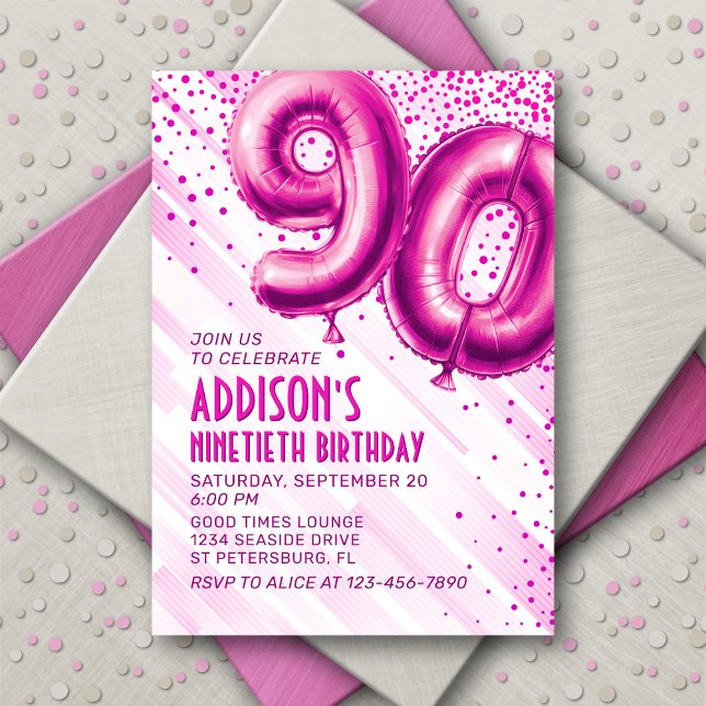 Womens Pink 90e anniversaire Invitation (Créateur téléchargé)