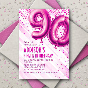 Womens Pink 90th Birthday Invitation