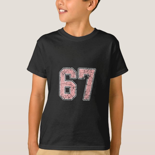 Womens Pink And White Number 67 Jersey Player Unif T-Shirt (Front)