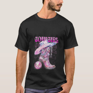 Womens Pink Cowgirl Boots Disco Western Country Co T-Shirt