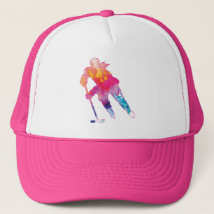 Women's Pink Hockey Player Watercolor Cap