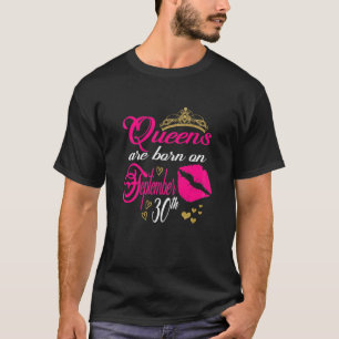 Womens Pink Lip Print Queens Are Born On September T-Shirt