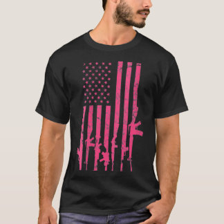 Womens Pink Pro Gun USA Flag Funny Ladies Womens T-Shirt