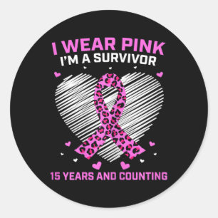 Womens Pink Ribbon 15 Year Breast Cancer Survivor  Classic Round Sticker