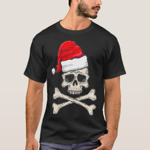 Womens Pirate Santa Skull And Crossbones Santa Hat T-Shirt