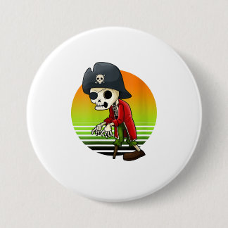 Womens Pirate Skeleton Retro Sunset Hallowee 3 Inch Round Button